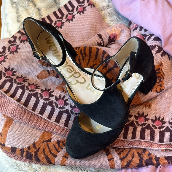 Black suede leather Sam Edelman chunky heels - Picture 1 of 6